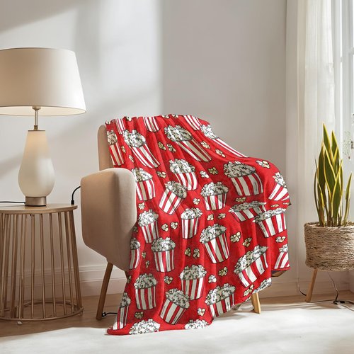 Popcorn Blanket Gifts for Boys Girls Kids, Retro Popcorn Buckets and Movie Night Snack Warm Soft Flannel Throw Blankets for Travel, Sofa, Room, Bedroom Birthday Christmas Spring Decor, 50x60 in