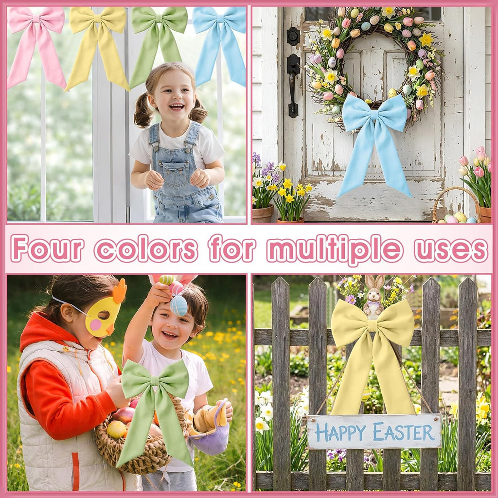 Suclain Easter Basket Bows - Colorful Spring Wreath Decorations | 11.8 x 19.7 Inch DIY Craft Bows