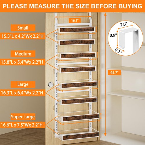 Clothink 8 Tier Over The Door Pantry Orangizer 2 IN 1 Wall Mounted or Hanging Spice Rack with Adjustable Wood Basket,Heavy Duty Seasoning Storage Shelf for Kitchen Pantry and Bathroom