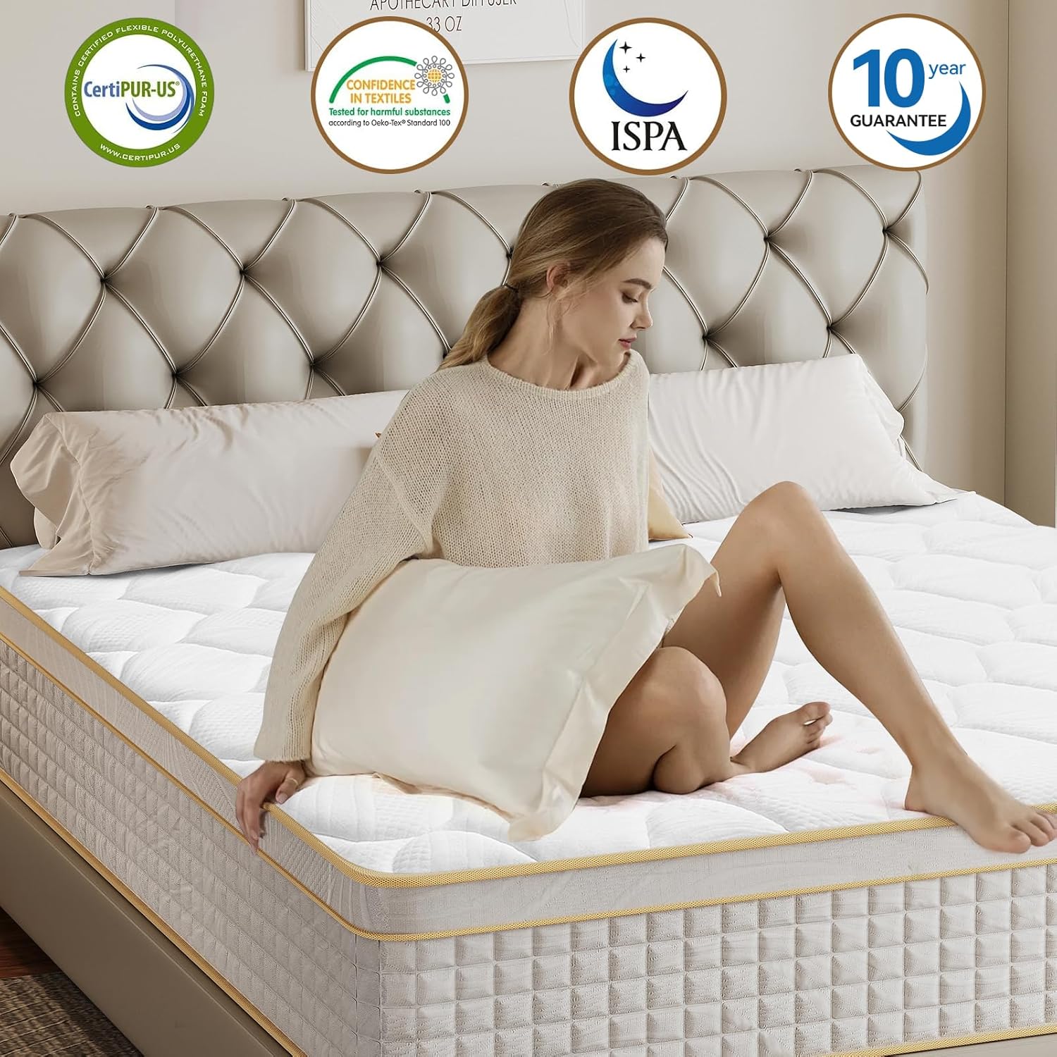 Skiennix Hybrid Mattress - Medium Firm Memory Foam & Pocket Springs - Twin Size, 10 Inch, Euro Top, Motion Isolation
