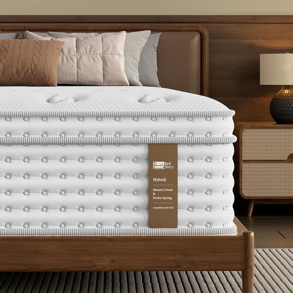 BedStory Queen Mattress - 14 Inch Medium Firm Hybrid Design | Back Pain Relief & Luxury Pocket Springs