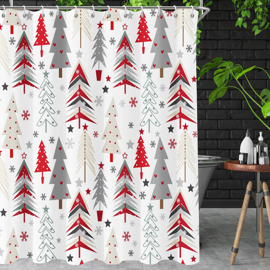 Shower Curtain Christmas Shower Curtain New Year Holiday Xmas Shower Curtains for Bathroom Waterproof Fabric Cloth Winter Snowflake Shower Curtain Sets Merry Christmas Tree Theme Bathtub Curtain