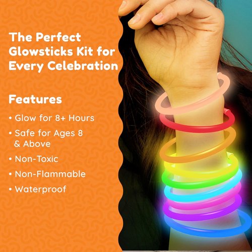 Glow Fever 209-Piece Glow Sticks Bulk Party Pack - 100 8" Glow Sticks & 109 Accessories for Festivals | Rave & Halloween Fun
