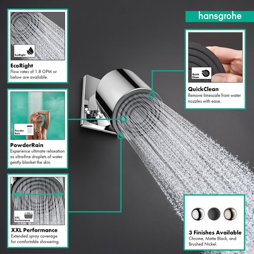 hansgrohe Pulsify S 4-inch Modern Showerhead 1-Spray PowderRain with QuickClean in Chrome, 24131001