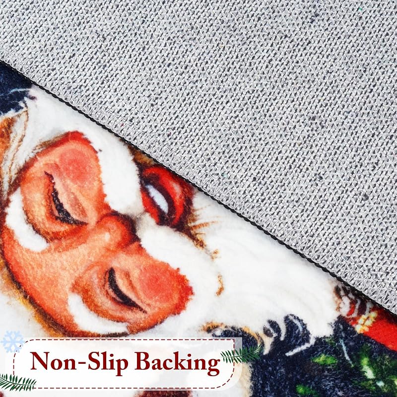 12' x 9' Santa Claus Christmas Rug for Living Room - Washable Faux Wool Non-Slip