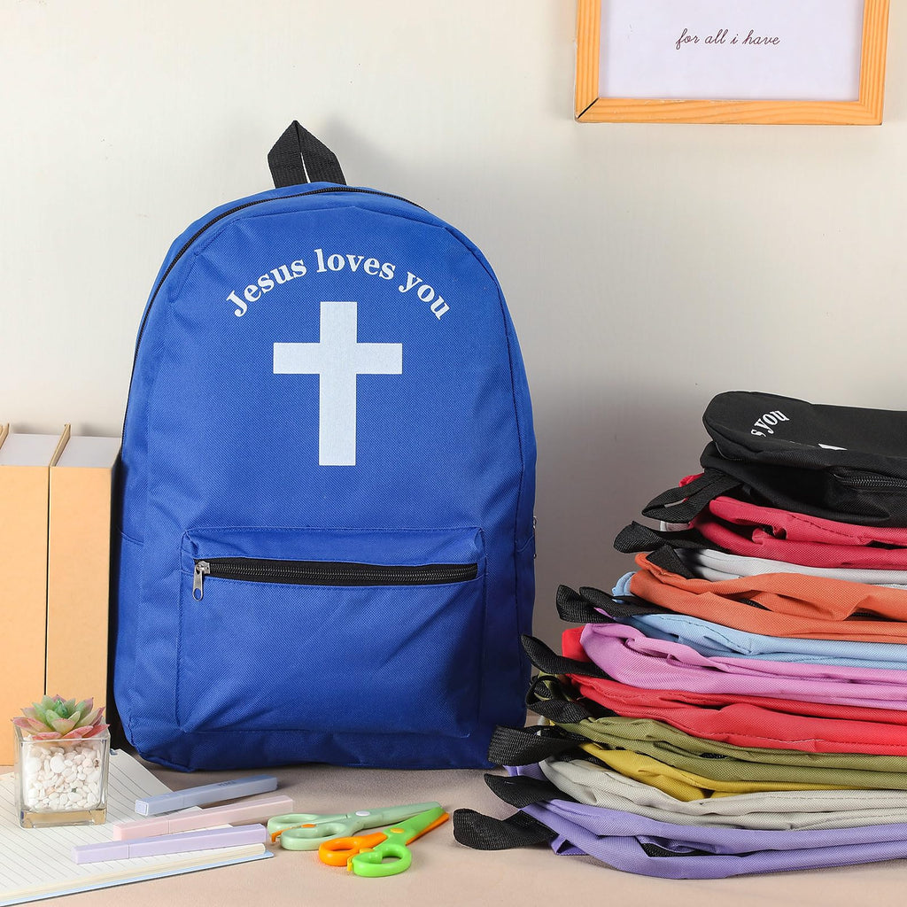 Amylove 12 Pcs Kids Christian Backpacks Bulk- 17'' Religious Jesus Loves You Cross Backpack for Christmas Church Gifts(Multicolor)
