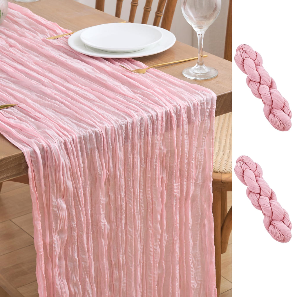 Asee'm 2pcs Cheesecloth Table Runner 120 Inches Blushing Pink Boho Gauze Cheese Cloth Runner 10FT Rustic Sheer Table Runners for Easter Spring Summer Wedding Baby Shower Holiday Party Decoration