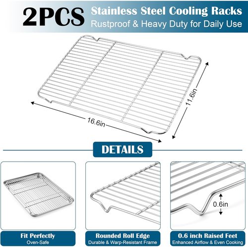 E-far Baking Sheet Set - Large Stainless Steel Cookie Sheets with Cooling Racks | Non-Toxic & Dishwasher Safe, 18 x 13 Inch