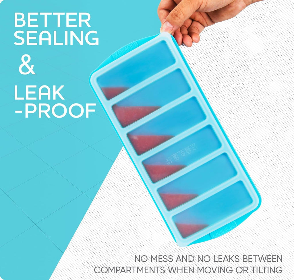Skiennix 1/2 Cup Silicone Freezer Tray - 2-Pack Molds With Lid for Meal Prep & Freezing, Oven & Dishwasher Safe