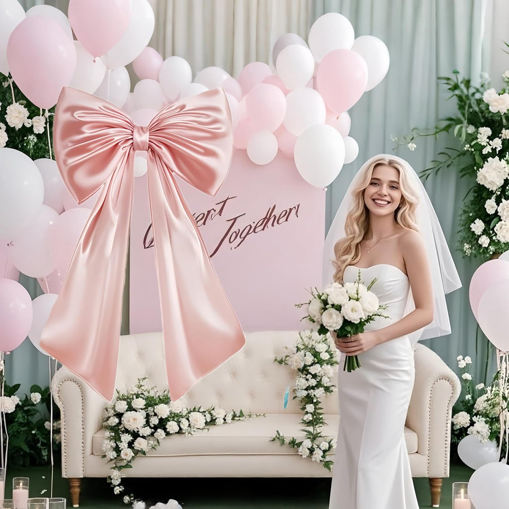 Skiennix Large Pink Bow | 40x24 In Satin Ribbon Tie for Coquette Room Decor & Birthday Decorations
