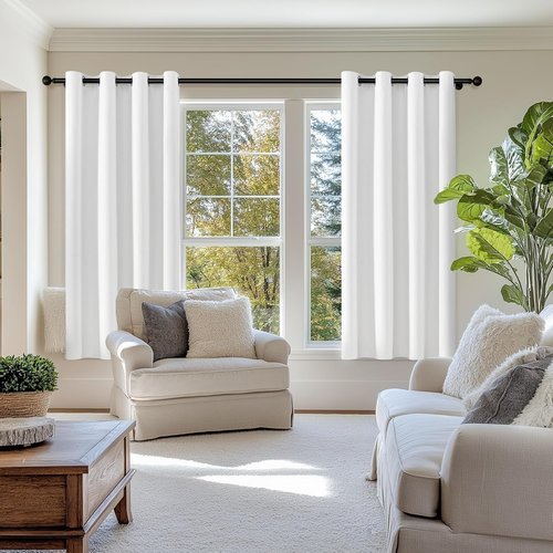ChrisDowa 100% Blackout Curtains - Pure White Thermal Insulated Grommet Drapes | 63 Inches Long, 2 Panels