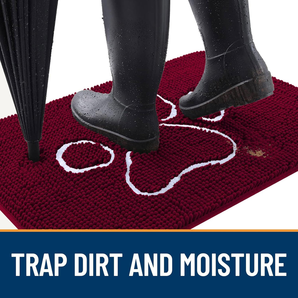 OLANLY Dog Door Mat - Absorbent Non-Slip Mud Mat for Muddy Paws | 40x32 Paw Print Design in Burgundy