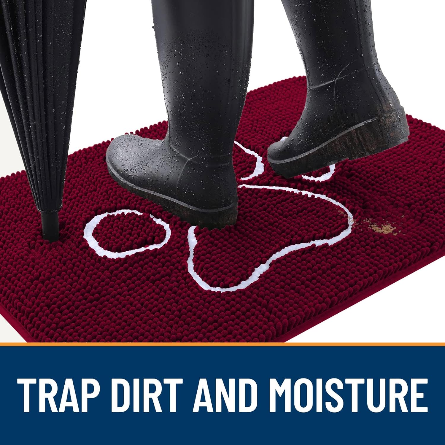 OLANLY Dog Door Mat - Absorbent Non-Slip Mud Mat for Muddy Paws | 40x32 Paw Print Design in Burgundy
