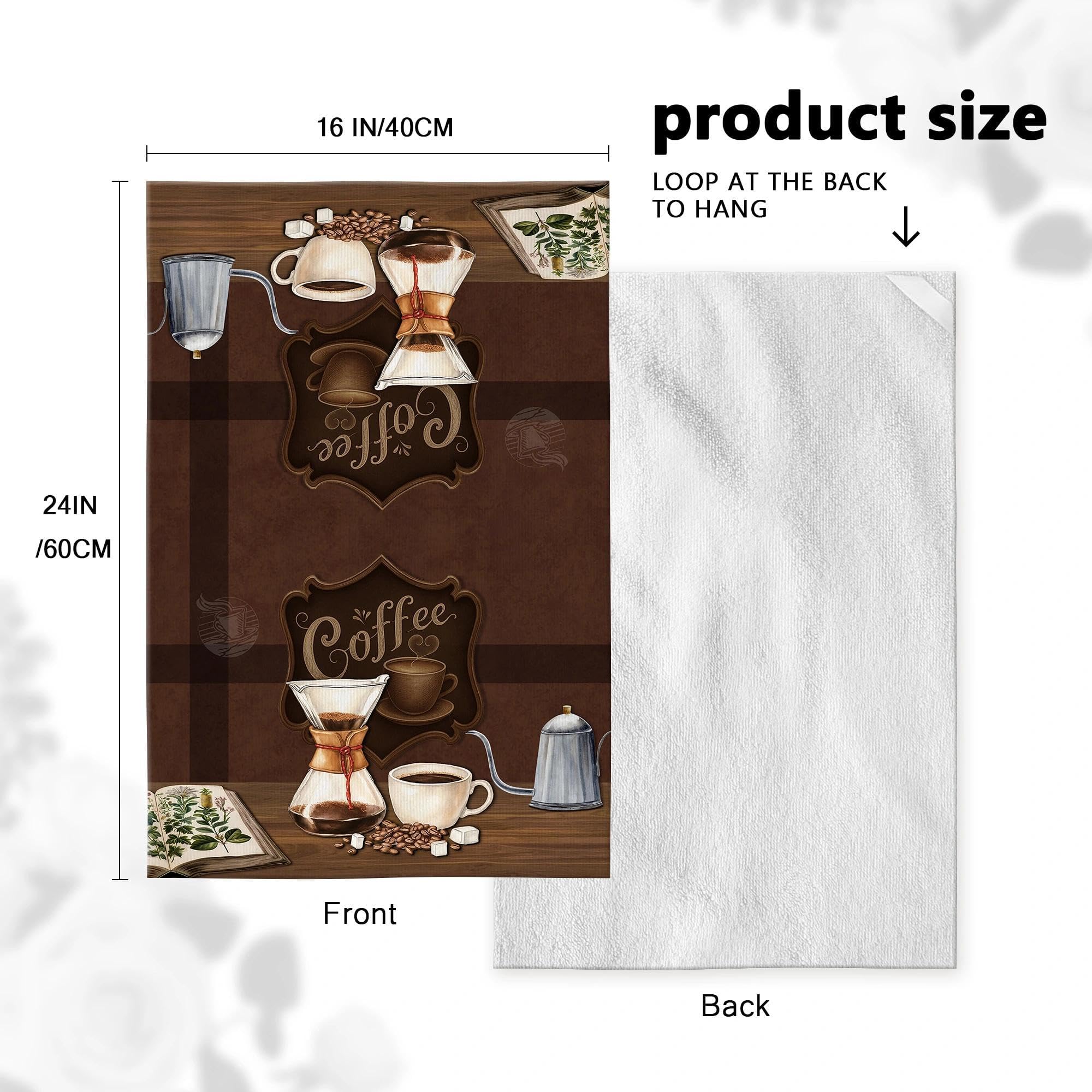 Verdiqor Vintage Coffee Kitchen Towels Decorative Set of 4, Brown Dish Towels Soft Absorbent Cute Tea Towel Hand Towel for Coffee Bar Drying Cleaning Kitchen Decor