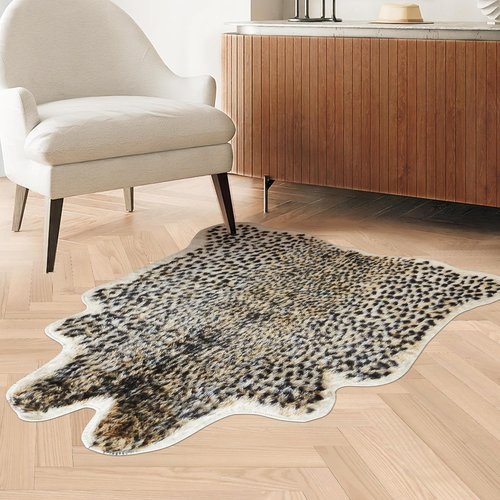 Cheetah Print Rug - Faux Cowhide Skin Area Carpet for Living Room & Kitchen | 3.3 x 3.1ft