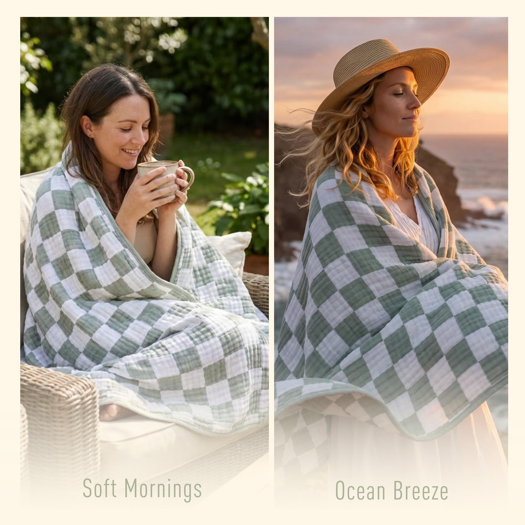 HardNok 6-Layer Muslin Toddler Blanket - Made with Organic Cotton, Large 50x60 Crib Quilt & Bedding for Kids & Moms (Sage Green Checkered)