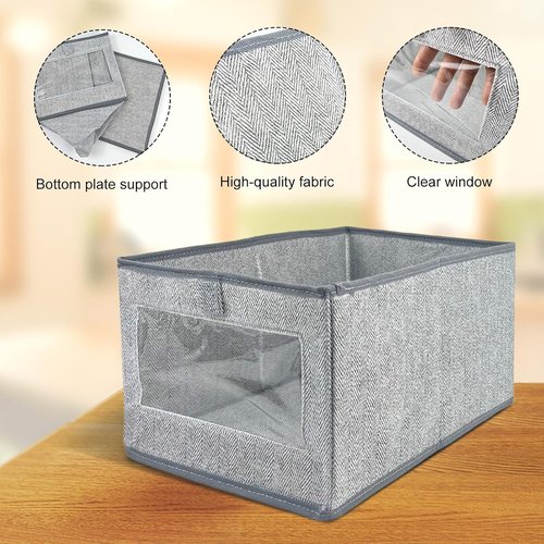 Linen Closet Storage Bins - 6 Pieces with Clear Window | Organize Clothes, Books & More