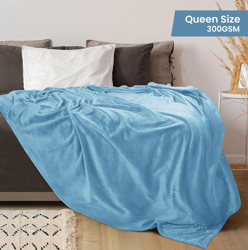 Utopia Bedding Fleece Blanket - Luxury Soft Anti-Static Microfiber | Queen Size, Washed Blue (90x90 Inch)
