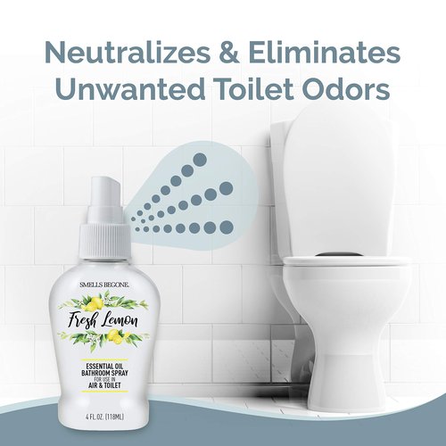 SMELLS BEGONE 4 oz Essential Oil Air Freshener Bathroom Spray - Eliminates Bathroom & Toilet Odors - Made with Essential Oils - Fresh Lemon Scent