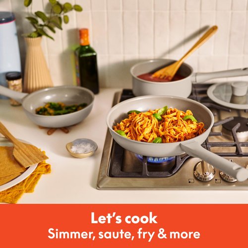 bella 7 Piece Cookware Set with EverGood™ Ceramic Nonstick Coating, Dishwasher Safe Oven Safe, All Stovetops Compatible, Glass Lids with Silicone Rims, Cool Touch Handles, Oatmilk