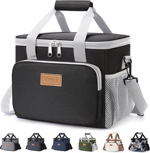 Lifewit Insulated Lunch Bag - Soft Cooler Tote for Adults | 12-Can Capacity, Gray & Black