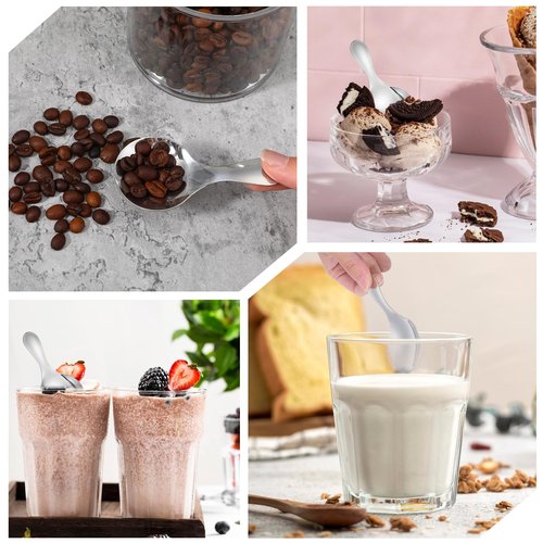 7PCS Short Handle Scoops, Silver Tablespoon Scoop, Mini Stainless Steel Coffee Candy Scoops for Canisters for Sugar, Tea, Desserts