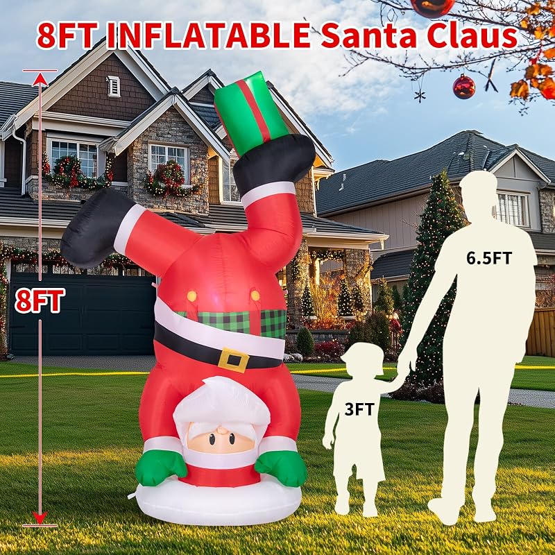 8 FT Handstand Santa Inflatable with 3 LED Lights - Outdoor Christmas Yard Decor (Variation: 8 FT Santa Claus)