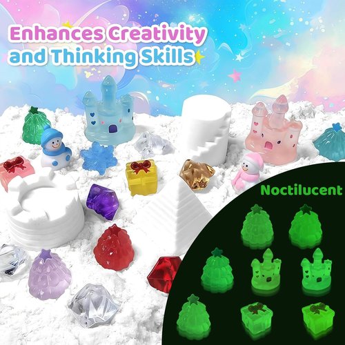 Aocii Kids Sensory Bin Sand Kit - Winter Fairy Tale Theme Sandbox Play Set for Ages 3-9