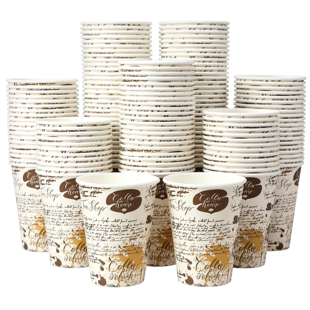 SIUQ Coffee Cups 12 oz 240 Pack, Leak-Proof Disposable Paper Cups with Retro Design, for Hot/Cold Beverages, Ideal for Party, Business, Travel, Picnic, Offices and Cafes