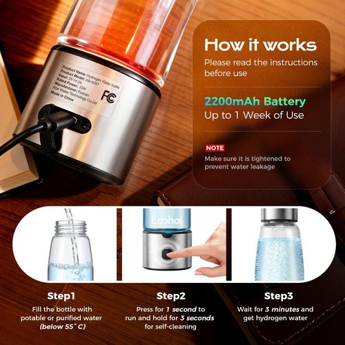LOOHOI Hydrogen Water Bottle, Upgraded Hydrogen Generator with SPE/PEM Tech,16oz Portable Hydrogen-Rich Water Maker,Fast Hydrogen Production,Rechargeable Health Water Cup for Home Office Travel