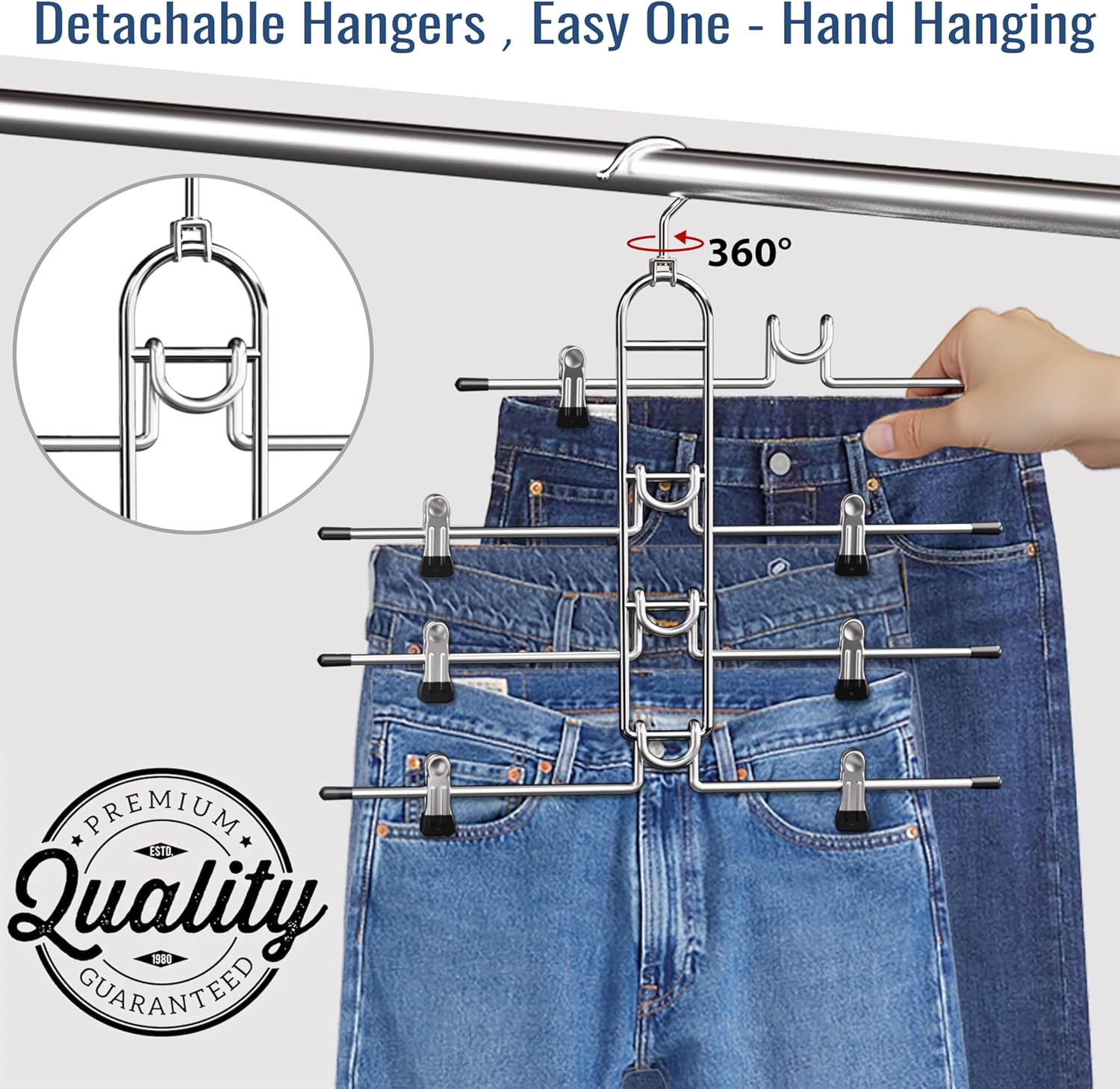 Skiennix Pants Hangers - Upgraded Detachable Space-Saving Clips for Skirts, Shorts & Trousers - Heavy Duty Design
