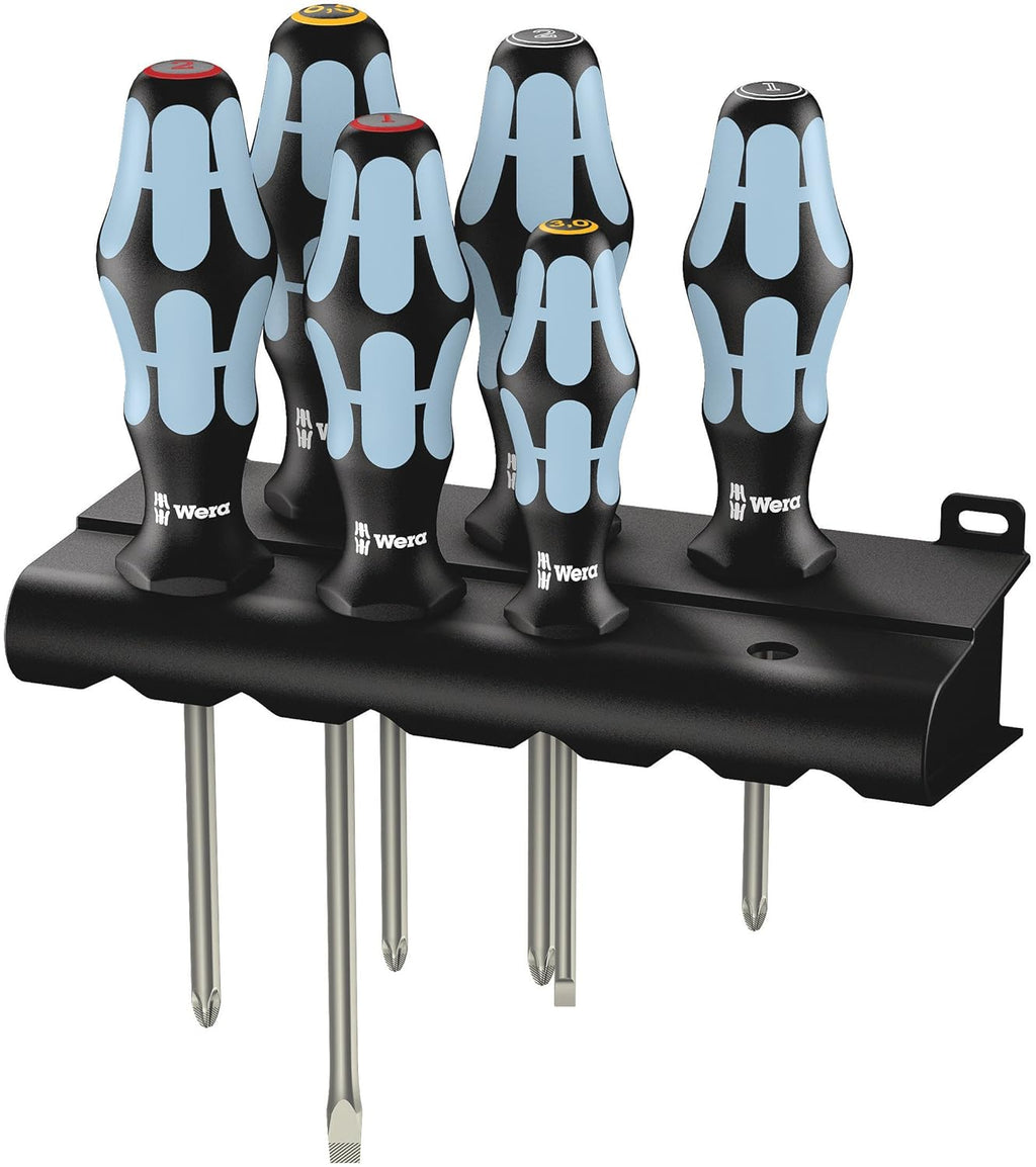 Wera Screwdriver Set - 6-Piece Stainless Steel with Rack | 3334/3350/3355/6 Models