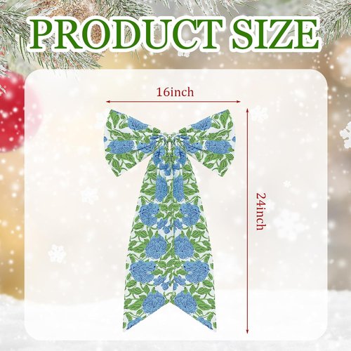 HunnmingRe Hydrangea Bow Wreath Sash - 24 x 16 Inch Christmas Decor for Front Door | Blue Green Floral Burlap