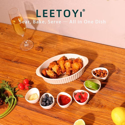 LEETOYI Porcelain Au Gratin Pans - Set of 2 Small Baking Dishes with Double Handles | White