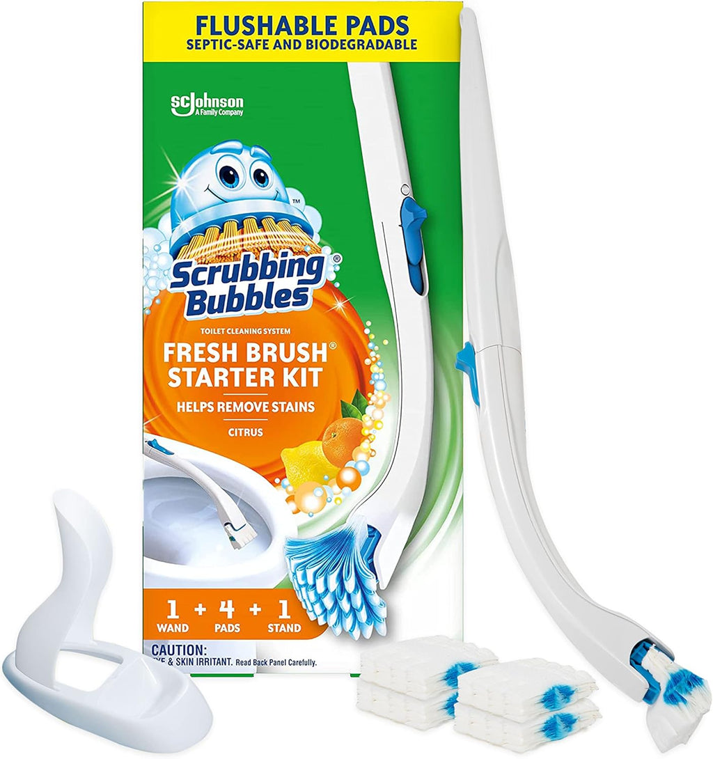 Scrubbing Bubbles Toilet Bowl Cleaning System - Citrus Scent with 4 Flushable Refill Pads & Stand