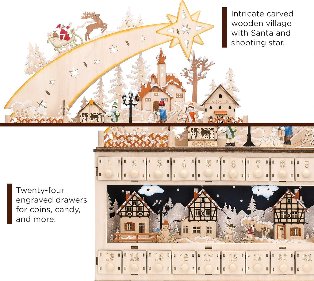 Best Choice Products Wooden Advent Calendar - Shooting Star Holiday Decoration with LED Lights