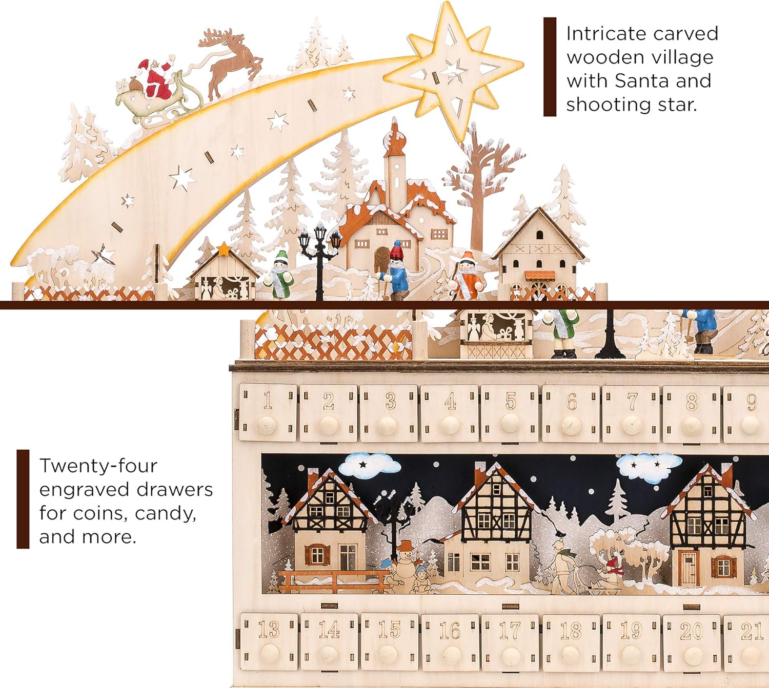 Best Choice Products Wooden Advent Calendar - Shooting Star Holiday Decoration with LED Lights