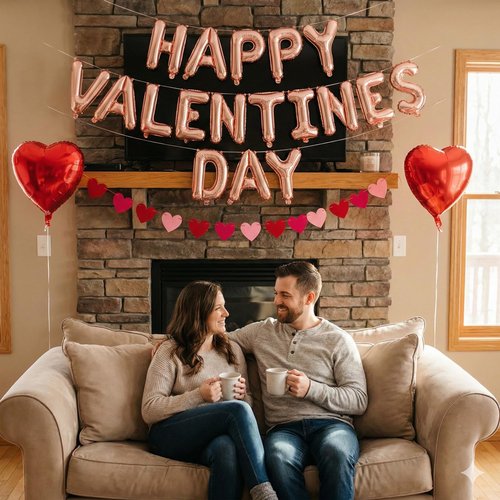 Valentine's Day Party Decorations Set, Includes Happy Valentines Day Letter Balloons Banner, Red Heart Foil Balloons, Felt Heart Garland Banner for Valentines Home Mantle Bedroom Office School Decor