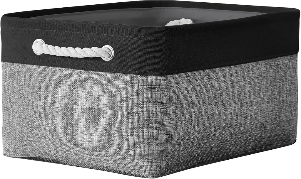 TheWarmHome Storage Basket - 16x12x8 Inch Fabric Organizer Bins for Laundry, Toys & More | Grey & Black