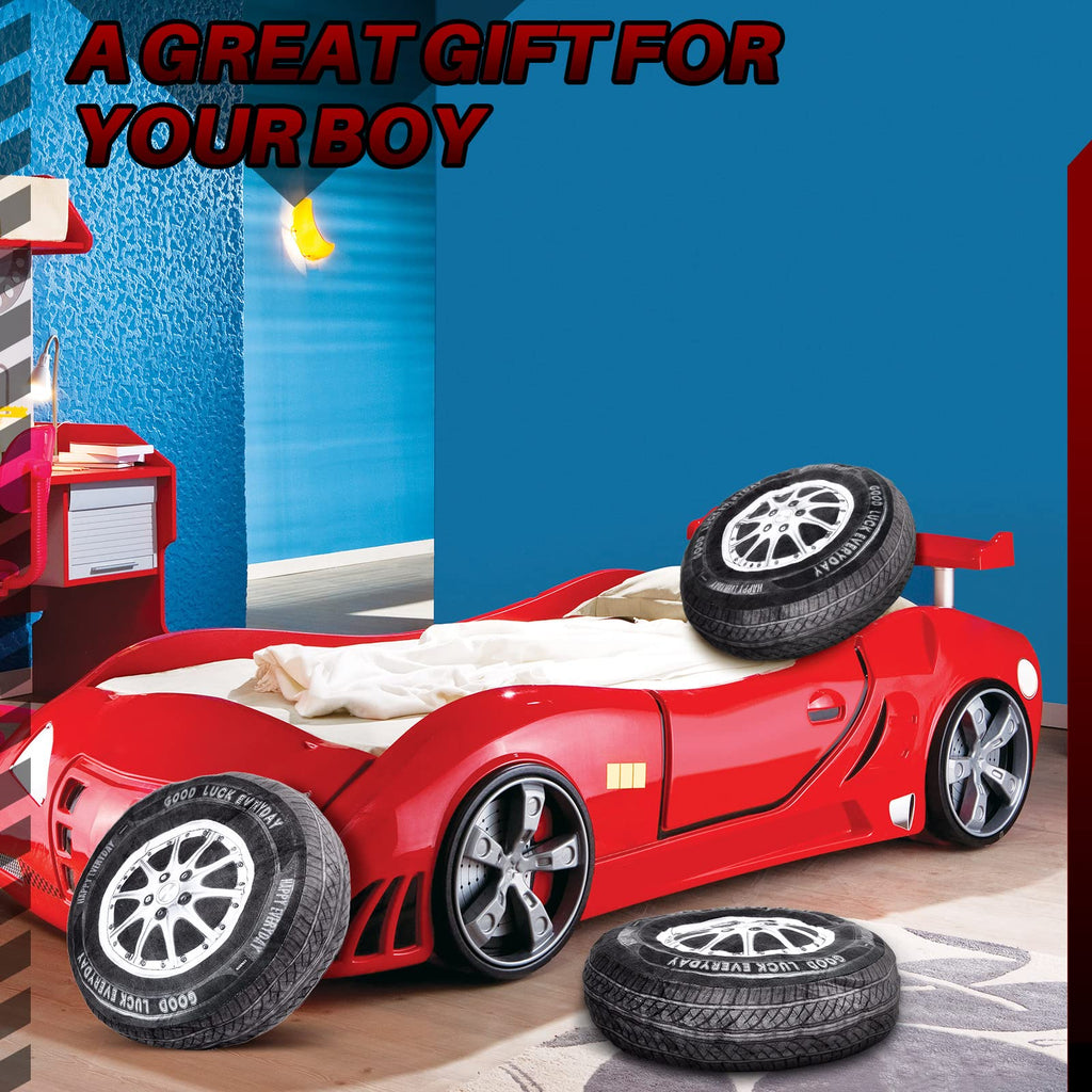 Meooeck 1 Pc Race Car Room Decor 3D Simulation Wheel Plush Pillow, 15.7 Inch Car Tire Big Soft Pillow Wheel Sofa Seat Toy for Boys Funny Bedroom Decorations Race Cars Party Gift (Classical)