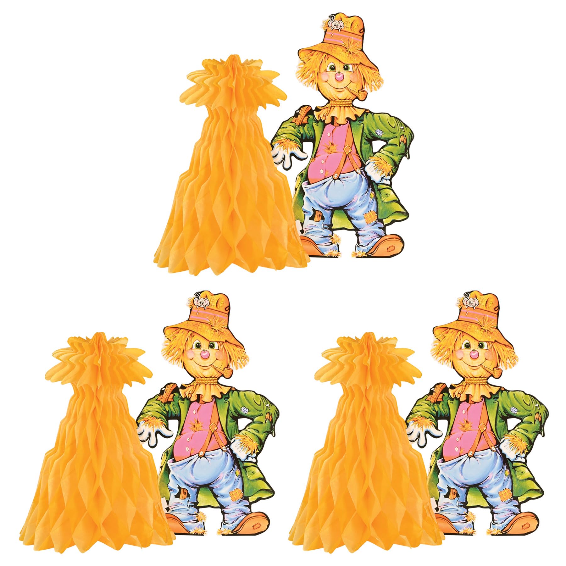 Beistle 3 Piece 11" Fall Harvest Scarecrow Centerpieces for Thanksgiving Decorations