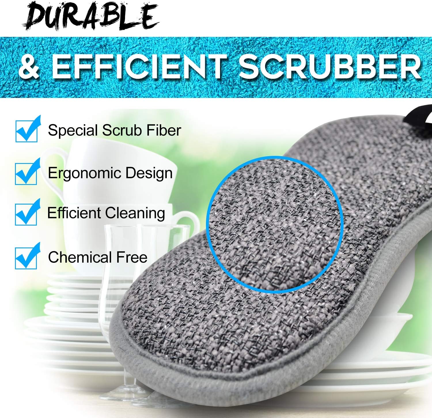 Skiennix Dual-Sided All-Purpose Sponges - Non-Scratch Kitchen Dish Cleaning Scrubbers | Soft Microfiber, 6-Pack