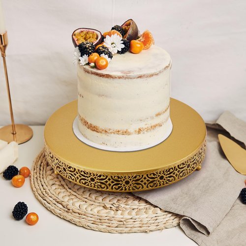 Wenqik Gold Wedding Cake Stand 16 Inch Metal Round Cake Stands Dessert Display Cupcake Stands Plates for Wedding Birthday Party Celebration