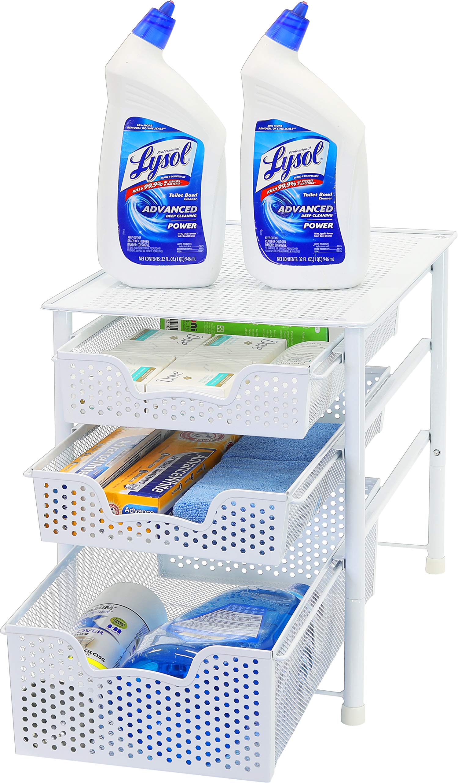 Simple Houseware 3 Tier White Alloy Steel Sliding Basket Organizer Drawer Cabinet