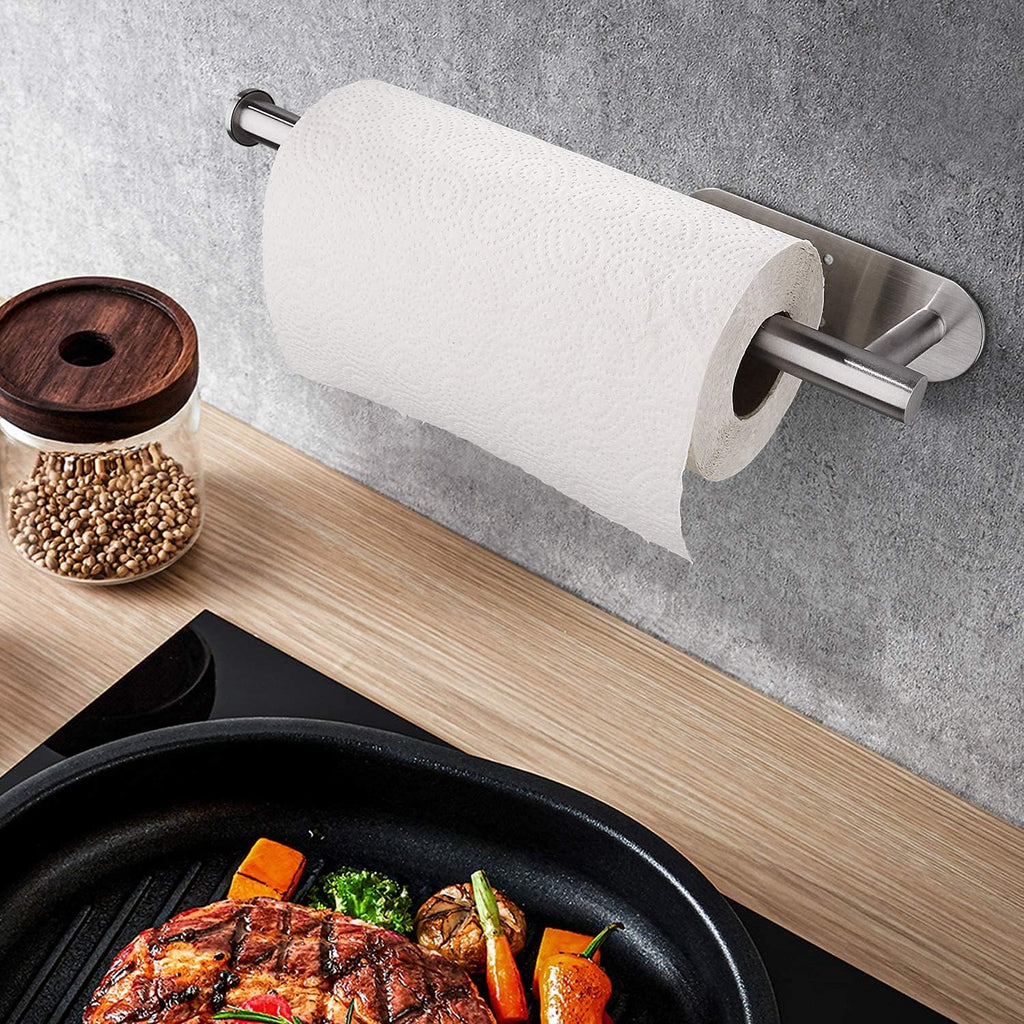 Skiennix Paper Towel Holder - Self-Adhesive Under Cabinet Design | Stainless Steel Finish