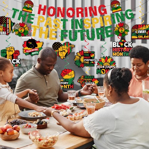 Black History Month Decorations,Black History Month Hanging Swirls Banner for Classroom African Decor Hanging Ceiling Supplies