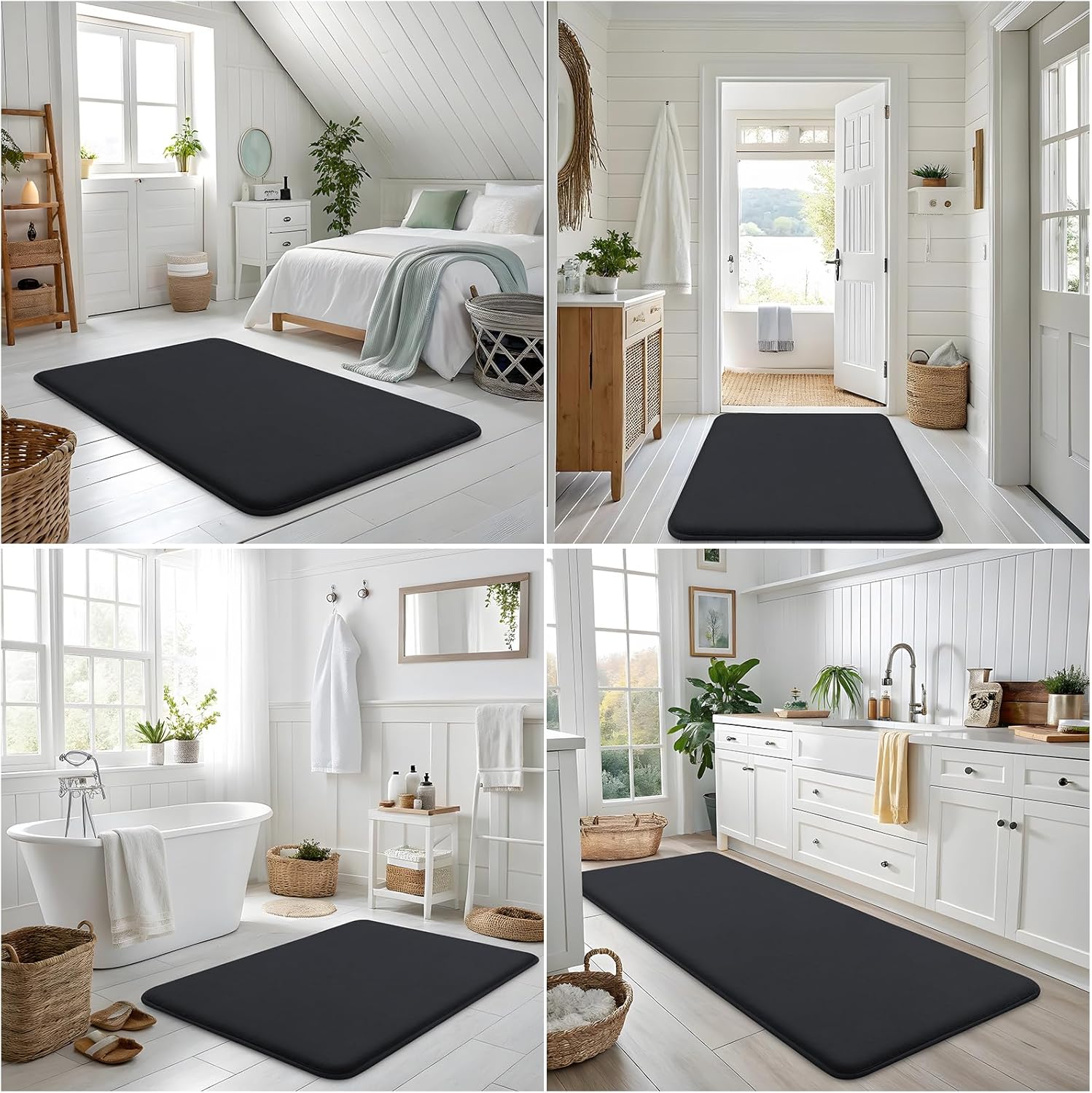 Smiry Memory Foam Bath Mat - Extra Soft, Absorbent, Non-Slip Bathroom Carpet | 30x20, Black
