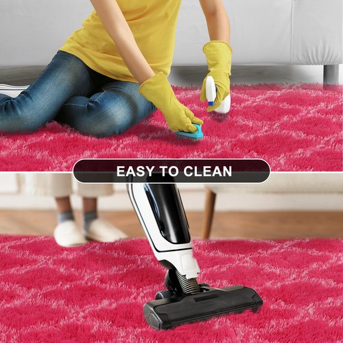 Puremy Shag Area Rug 5x7 Feet Extra Soft Rugs for Living Room, High Pile Indoor Carpet for Bedroom, Kids Room, Nursery, Home Decor, Geometric, Hot Pink/White
