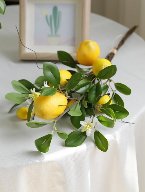 Laelfe Artificial Lemons Branches - 8 Head Faux Lemon Stems for Kitchen & Farmhouse Decor | Bright Yellow