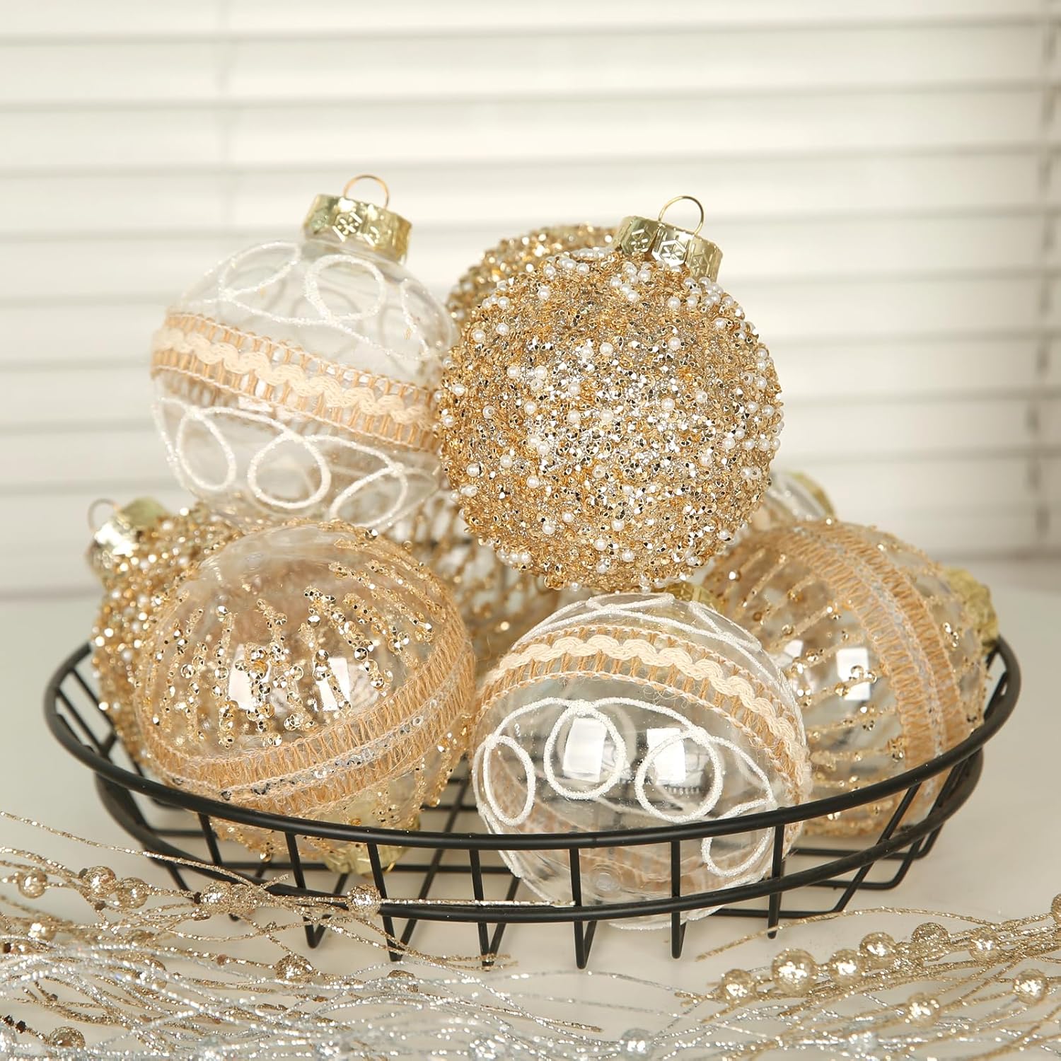 Regine Switzerland 9-Piece Christmas Ball Ornaments Set - Shatterproof Clear Champagne Decor for Holiday Parties